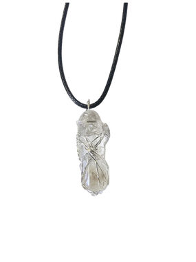 Wire Wrapped Clear Quartz Pendant On Corded Necklace
